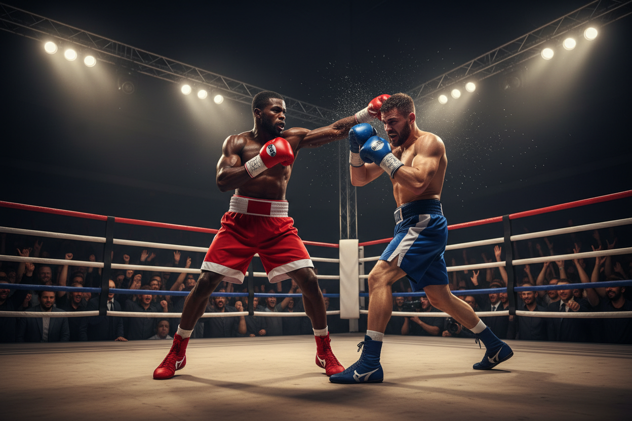 Genera una imagen persuasiva de unas personas boxeando